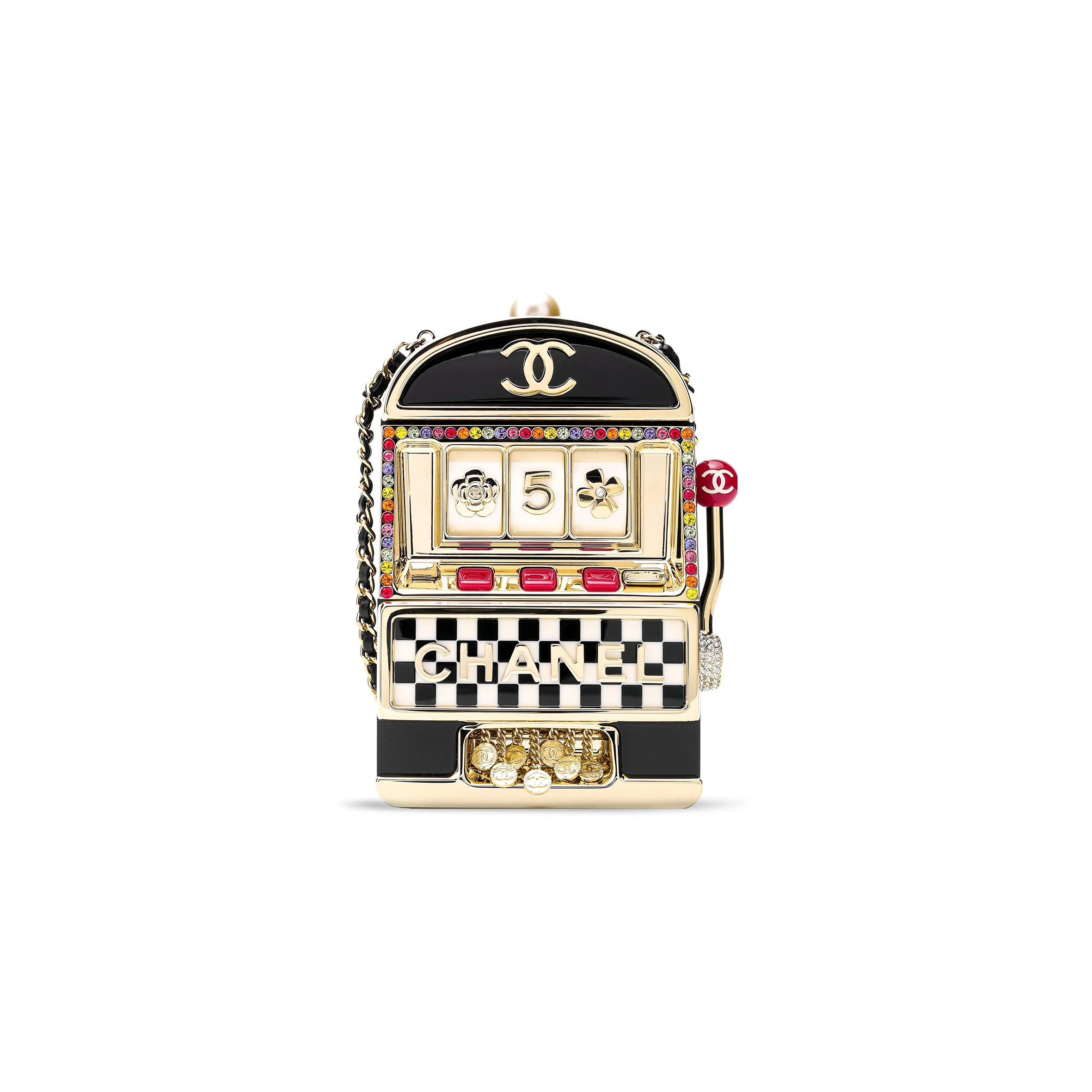 Ch*el master casino monaco slot machine minaudiere with gold hardware as3715 (16*9*4cm)